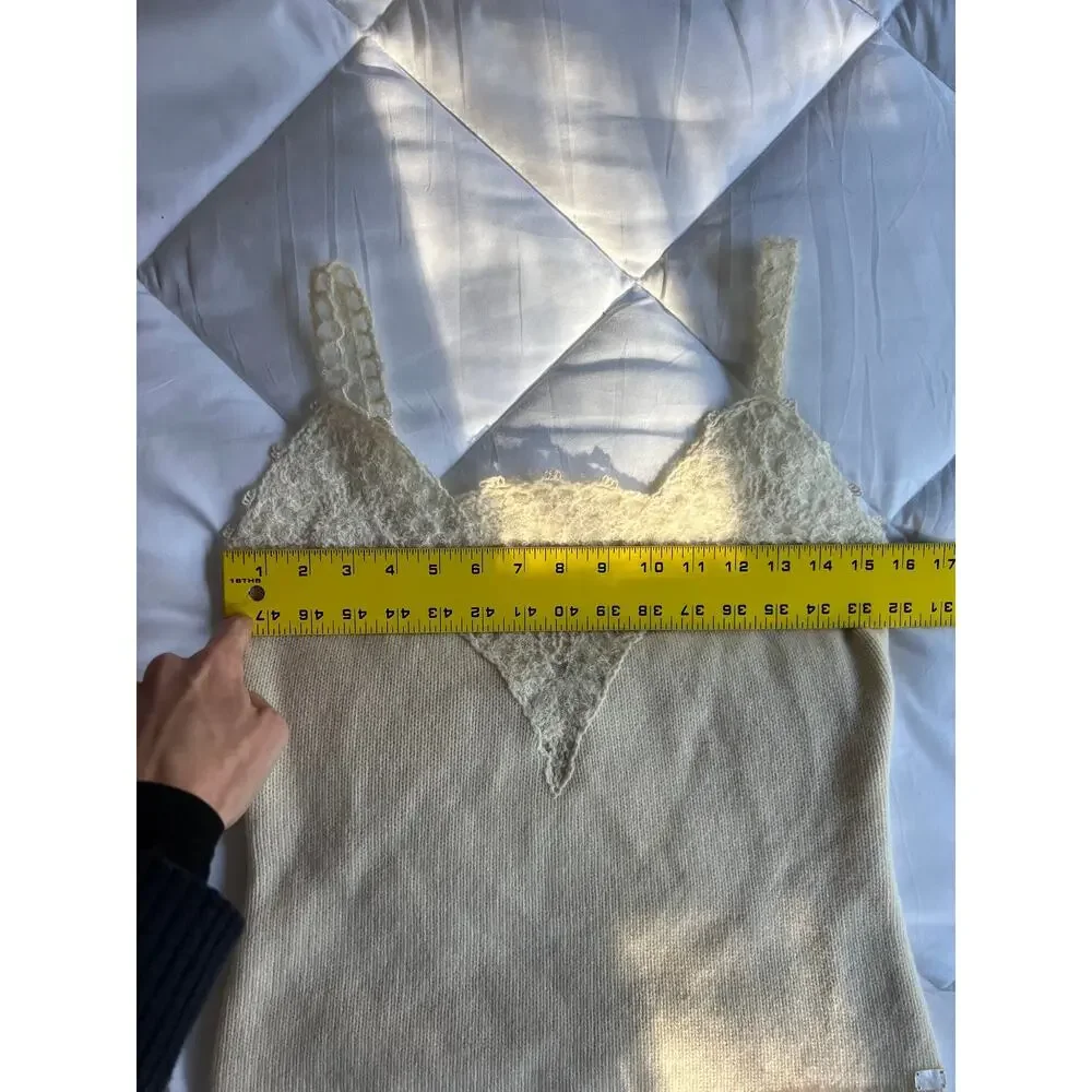 2006 Chanel Knit Cashmere Lace Cream Tank Top